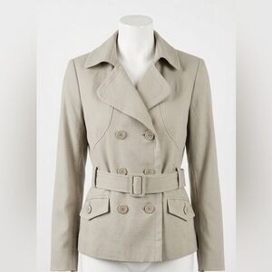 Della Spiga Grey Cream Double-Breasted Belted  Trench Jacket Women’s Size 6